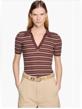 NWT Sandro STRIPED V-NECK POLO SWEATER / sz 0